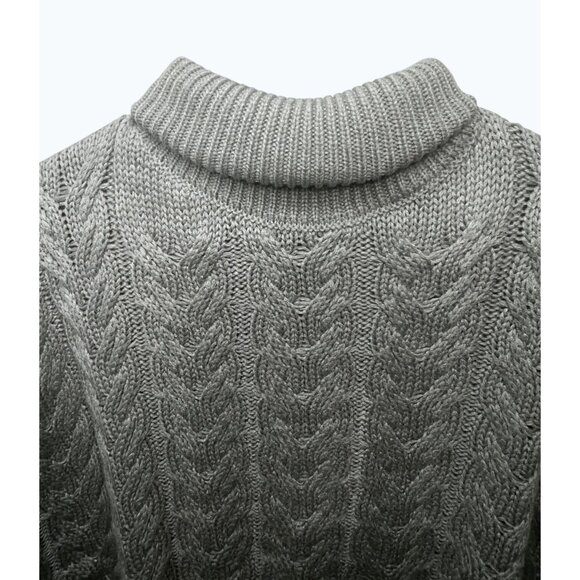 Splendid Abbott Short Sleeve Sweater Gray Cable Knit Pattern Turtleneck Large - Picture 12 of 16